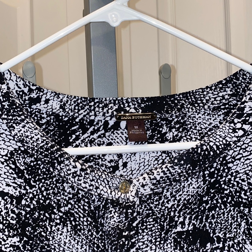 Women's Dana Bachman black / white long sleeved tunic shirt , size 1X - Picture 2 of 13